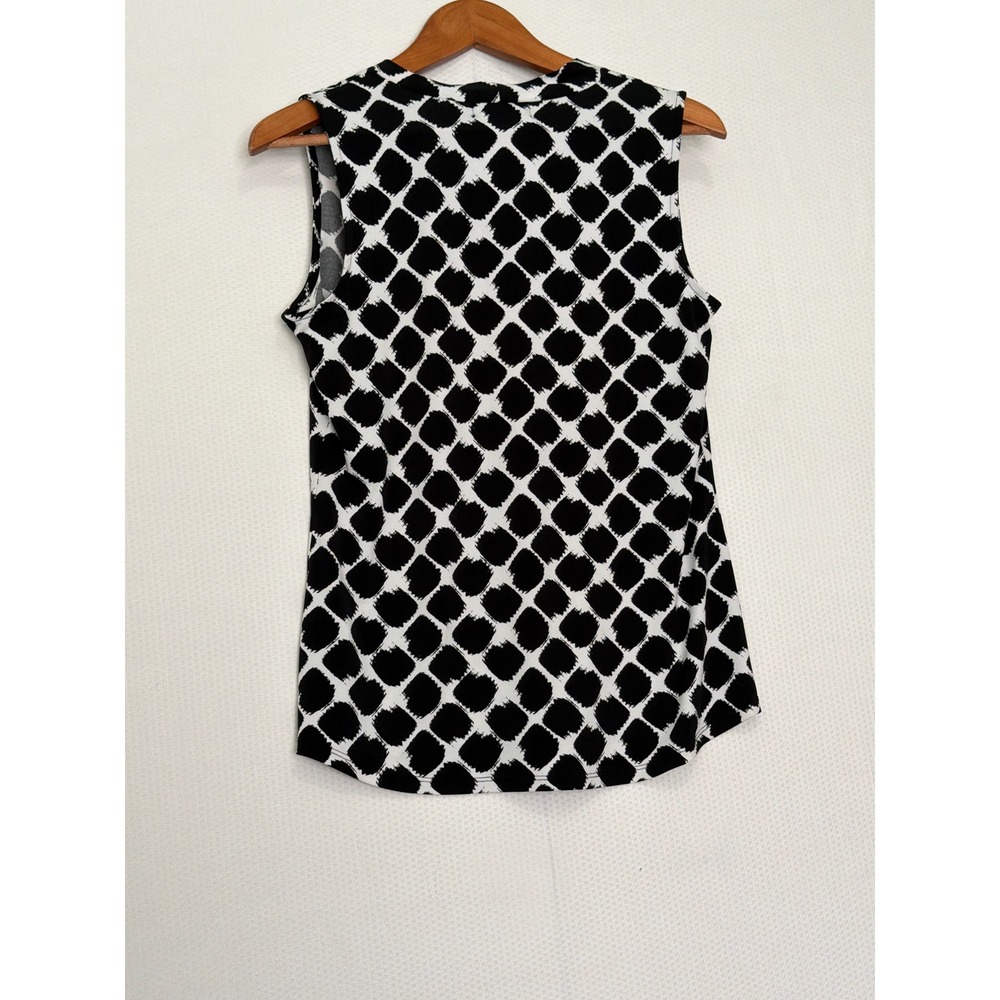 Liz Claiborne Career Womens Small Black White Geometric V-Neck Sleeveless Blouse - Picture 7 of 9